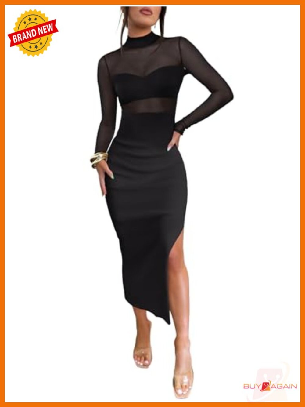 Women's Mesh Long Sleeve Bodycon Midi Dress 3-Piece Club Set